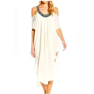 Mara Hoffman Beaded Caftan Ivory Beach Ruffled Swim Cover-up Dress Size Small